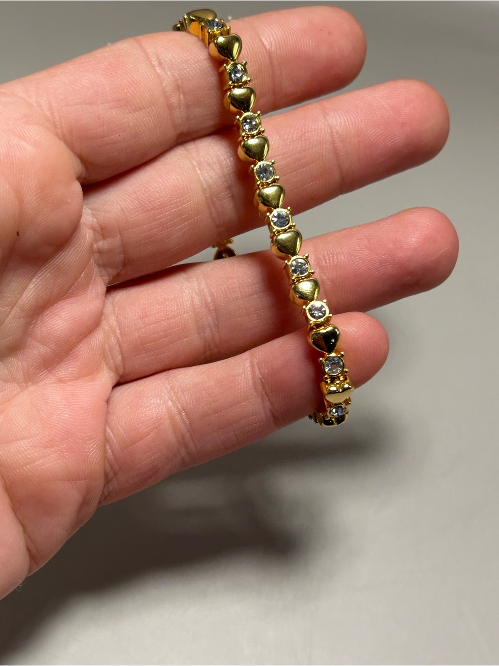 Costume Gold Heart Link Bracelet with Clear Crystal Accents